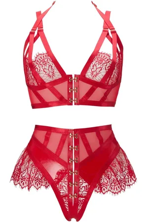 Ann Summers Red Exuberant Lace and Mesh Crotchless Set XXL