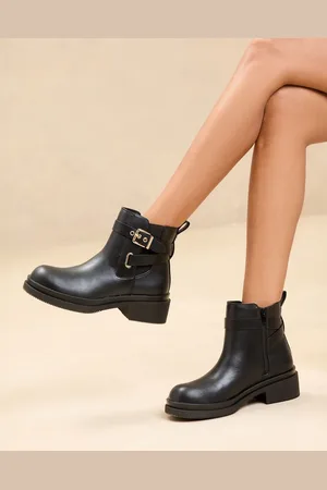 Lipsy London Black Wide Fit Chunky Multi Strap Faux Leather Buckle Faux Leather Ankle Boots AU 8 W (EU 39)