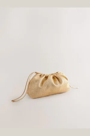 Next Gold Raffia Oversized Ruched Clutch Bag One