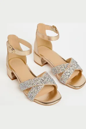 Lipsy London Gold Low Block Heel Occasion Sandals AU 12 (EU 30.5)