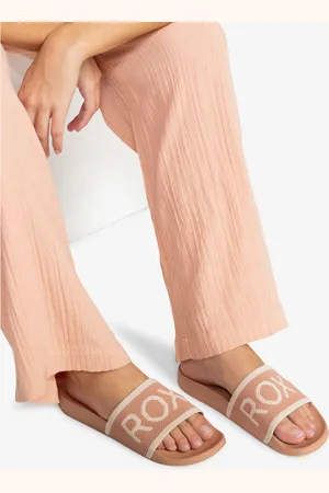 Roxy Pink Slippy Knit Logo Sliders AU 9 (EU 40)