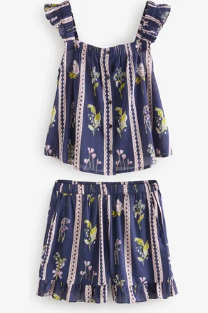 Their Nibs Blue Frill Scallop Trim Floral Cotton Voile Short Pyjama Set XXL