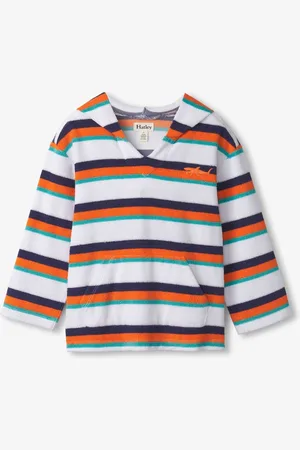 Hatley Orange Aqua Stripes Terry Pull Over Hoodie 5 Years (110cm)