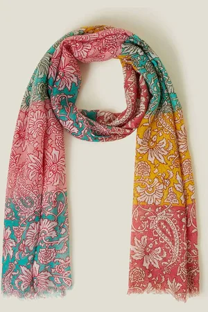 Accessorize Pink Colourblock Floral Paisley Scarf One
