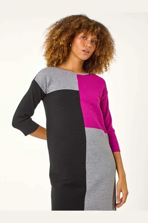 Roman Colour Block Ribbed Knit Dress AU 20
