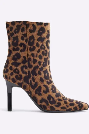River Island Brown Leopard Heeled Ankle Boots eu39uk6