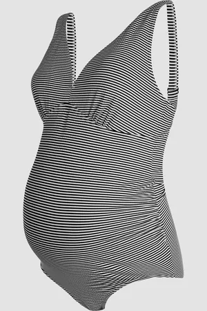 JoJo Maman Bébé Black Maternity Stripe Textured V-Neck Swimsuit S