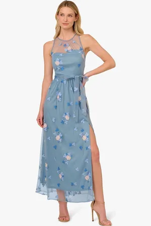 Adrianna Papell Halter Embroider Maxi S