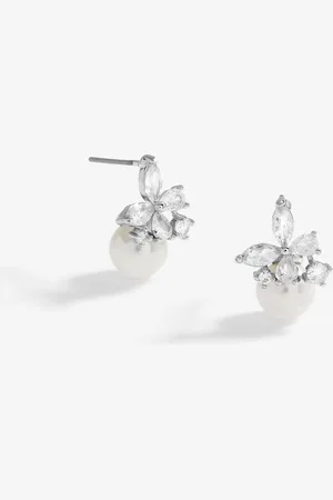 Jon Richard Silver Tone Cubic Zirconia Butterfly Pearl Earrings One