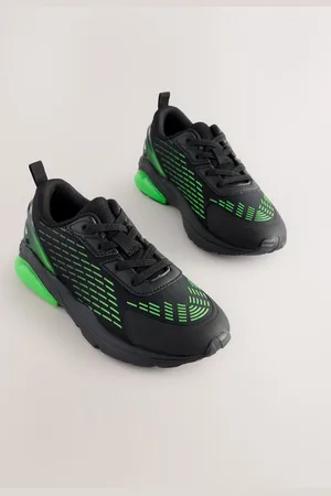 Next Black/Green Elastic Lace Trainers uk2eu345