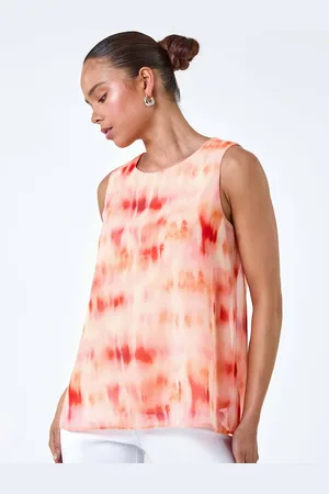 Roman Orange Sleeveless Tie Dye Print Top AU 16
