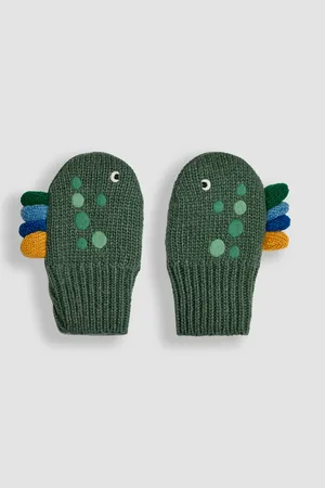 JoJo Maman Bébé Green Dinosaur Print Novelty Mittens 1