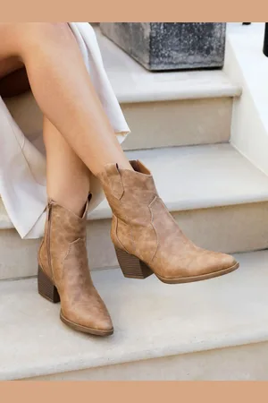 Linzi Light Natural Jessie Faux Suede Western Ankle Boots AU 6 (EU 37)