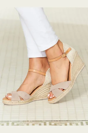 Sosandar Natural Suede Ankle Strap Mid Wedge Espadrilles AU 8 (EU 39)