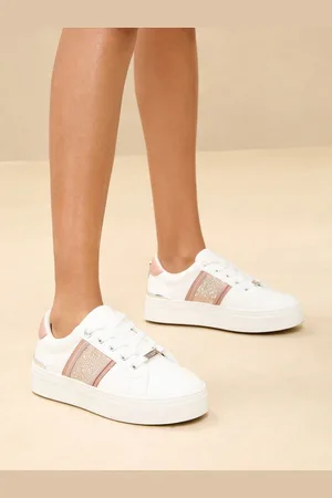 Lipsy London Rose Gold Standard Fit Flat Chunky Flatform Stripe Lace Up Trainers AU 7 (EU 38)