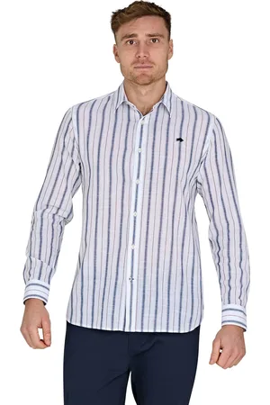 Raging Bull Long Sleeve Resort Stripe 100% Cotton Linen Look Shirt XL