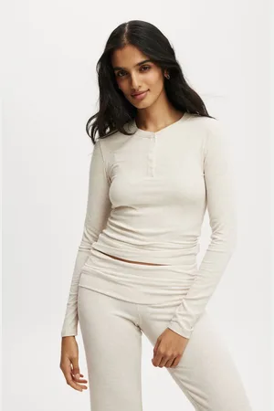 Cotton On Cream Sleep Recovery Henley Long Sleeve Pyjamas L