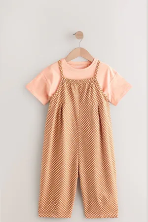 Next Orange Checkerboard 100% Cotton Short Sleeve T-Shirt and Playsuit Set (3mths-7yrs) 6