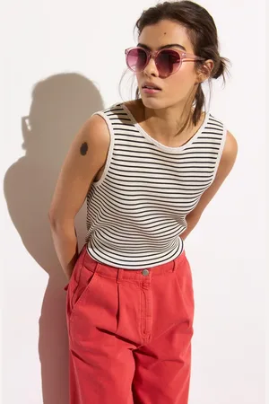Oliver Bonas Black Striped Ribbed Vest Top 12