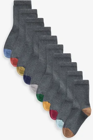 Next Grey with Contrast Heel and Toe Cotton Rich Socks 10 Pack 6-8.5 Jnr