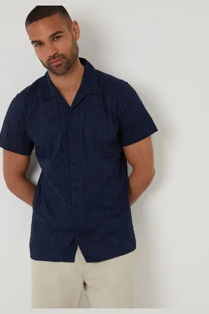 Threadbare 100% Cotton Pluck Textured Revere Collar Short Sleeve Shirt large