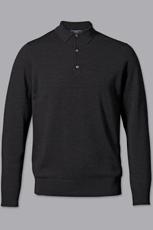 Charles Tyrwhitt Grey Pure Merino Polo Neck Jumper L
