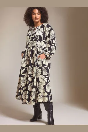 Evans Contrast Floral Print Crepe Midi Dress AU 20