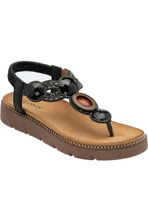 Lotus Black Toe Thong Wedge Sandals AU 8 (EU 39)