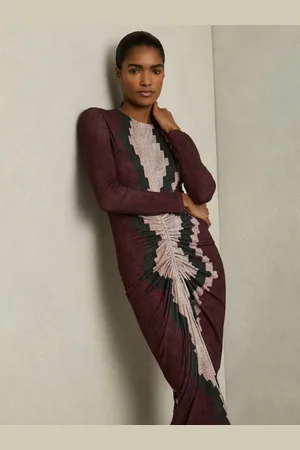 Reiss Georgia Petite Jersey Ruched Printed Dress With Wool AU 4