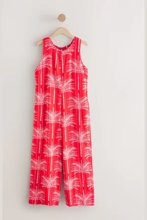 Next Red & White Palm Print Linen Sleeveless Jumpsuit 24