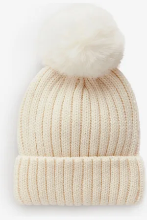 Next Cream Rib Pom Beanie Hat (3mths-16yrs) 3