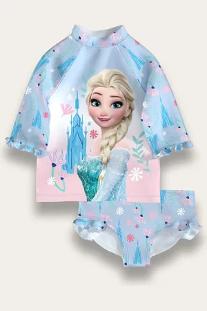 Brand Threads Blue Girls Frozen Swim Set 4