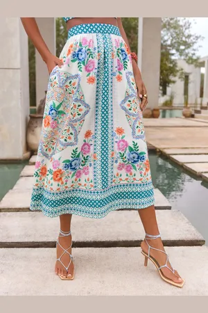Love & Roses V & A I Placement Print Full Midi Skirt AU 12