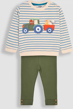 JoJo Maman Bébé Blue Tractor Appliqué Sweatshirt & Leggings Set 3