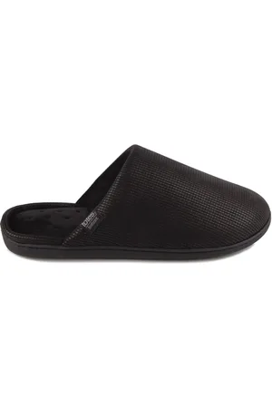 Totes Black Mens Isotoner Square Patterned Smart Mule Slippers AU 10 (EU 44)