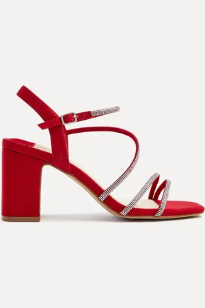 Linzi Red Kira Strappy Diamante Block Heeled Sandals AU 7 (EU 38)