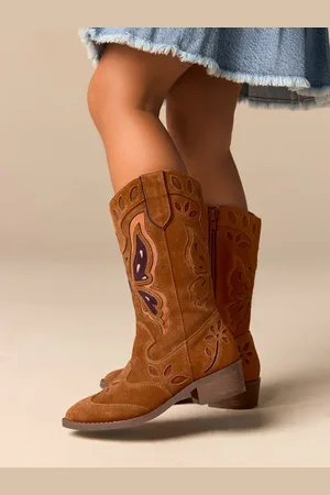 Next Tan Brown Suede Butterfly Western Boots AU 7 (EU 41)