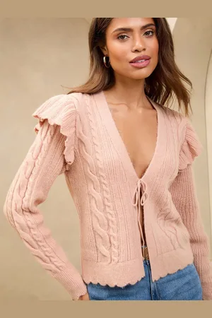 Lipsy London V-Neck Scalloped Edge Tie Front Knitted Cardigan AU 12