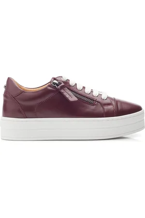 Moda In Pelle Red Abbiy Chunky Slab Sole Side Zip Leather Lace Up Trainers AU 6 (EU 37)