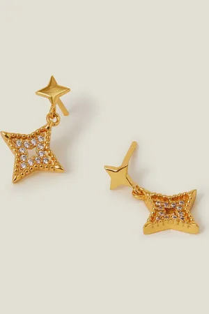 Accessorize Gold 14ct Plated Diamante Star Drop Earrings one