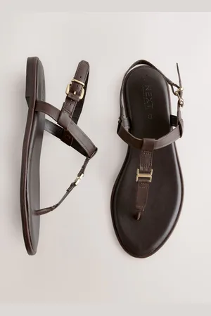 Next Chocolate Brown Leather Standard/Wide Fit Forever Comfort Hardware Toe Thong Sandals AU 8.5 (EU 40)
