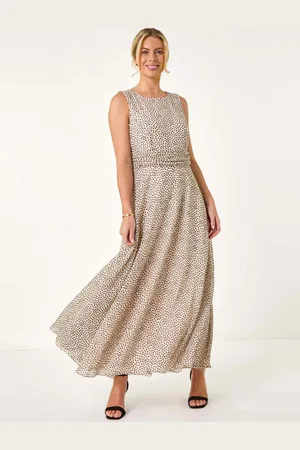 Roman Petite Spot Print Ruched Waist Midi Dress AU 16