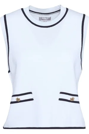 Barbour White 100% Cotton Amy Sleeveless Knitted Vest AU 14