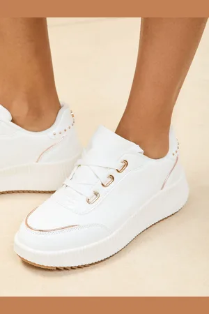Lipsy London White Flat Chunky Flatform Lace Up Trainers AU 11 (EU 42)