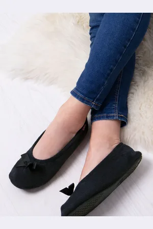 Totes Black Isotoner Terry Ballet Slippers With Bow XL