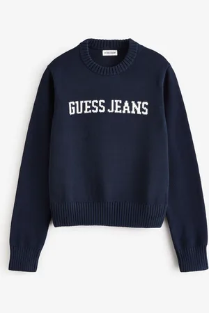 Guess Navy 100% Cotton Logo Knit Jumper L