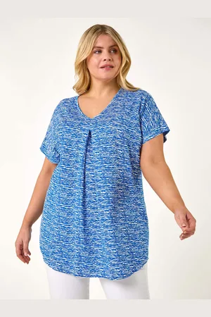 Roman Blue Curve Pleat Front Printed Stretch Top AU 20