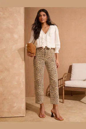 Love & Roses Leopard Print Crop Wide Leg Jeans 8