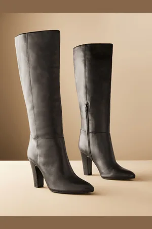 Next Black Leather Premium Knee High Heeled Boots AU 10 (EU 42)
