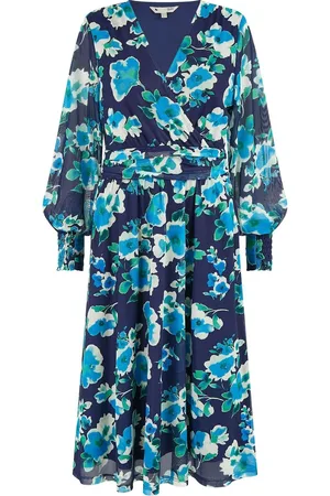 Yumi Floral Mesh Wrap Dress With Long Sleeves AU 12
